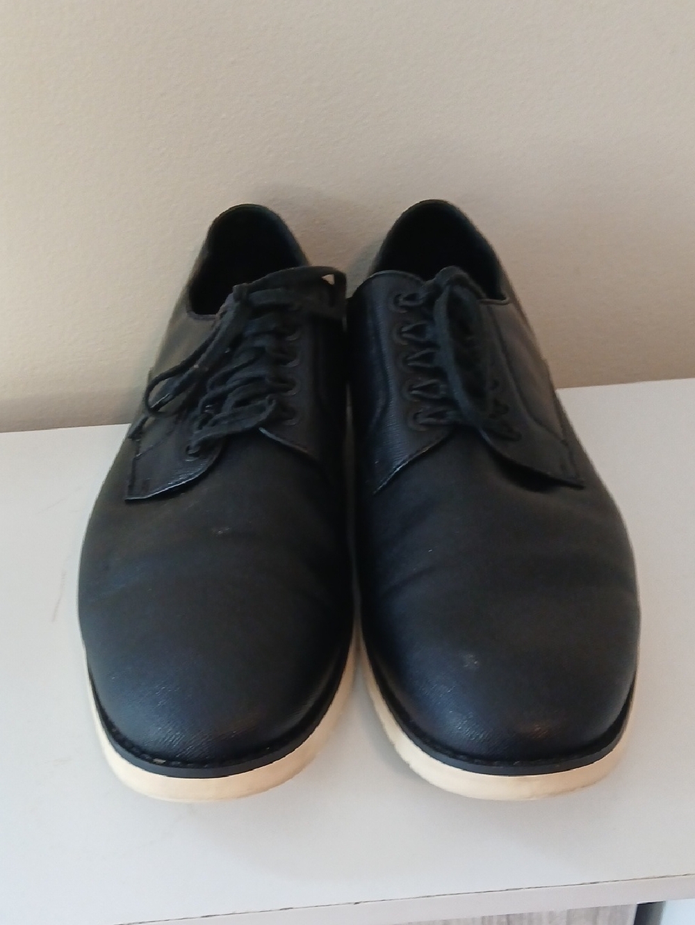 Kenneth Cole Black Leather Derby with Cream Platform Sole